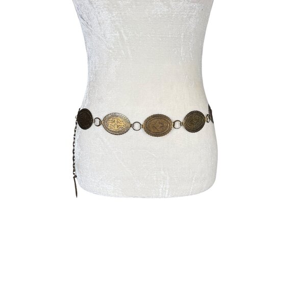 Accessories - Vintage oval metal antiqued gold finish/brass adjustable belt